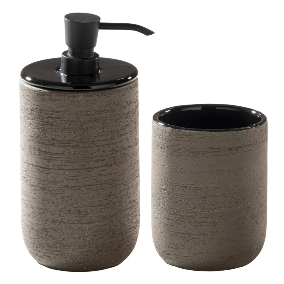 Composición de mueble de baño negro con estante grande y accesorios - Patryk viadurini