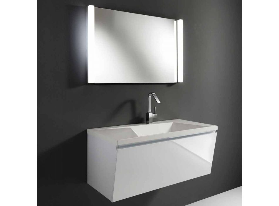 Composición de muebles de baño suspendidos de diseño moderno blanco con espejo - Desideria viadurini