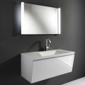 Composición de muebles de baño suspendidos modernos blancos con espejo LED - Desideria