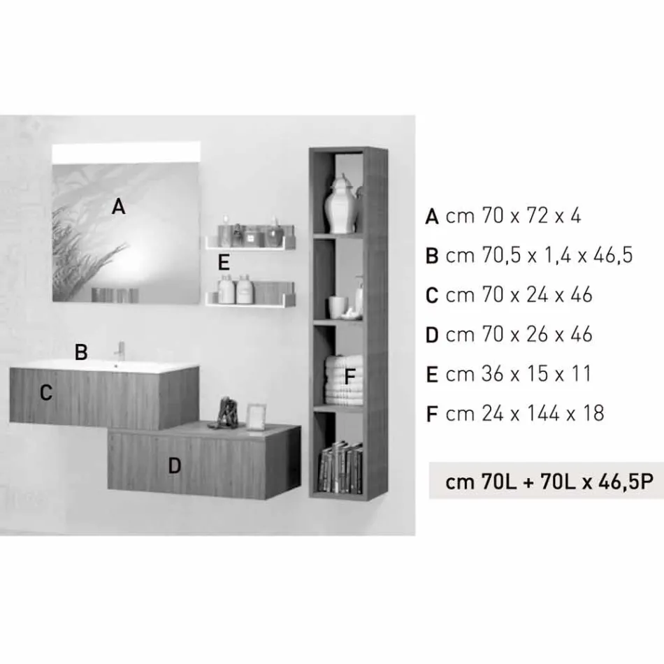 Composición de muebles de madera para baño hecho en Italia Forlì viadurini