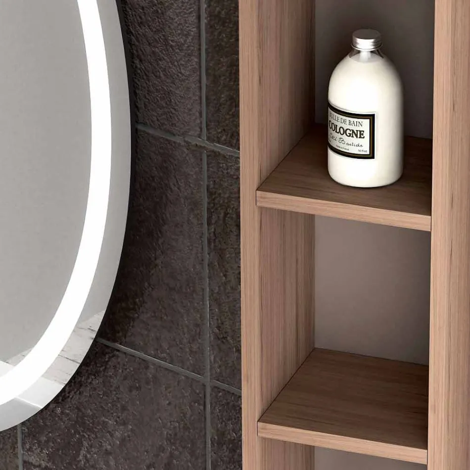 Composición de muebles de baño suspendidos en diseño de madera made Italy Génova viadurini