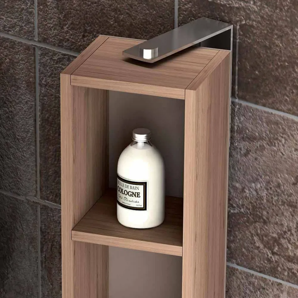 Composición de muebles de baño suspendidos en diseño de madera made Italy Génova viadurini