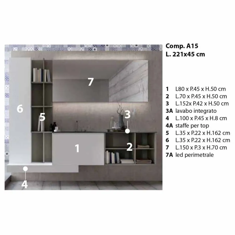 Composición de muebles de baño suspendidos con diseño moderno Made in Italy - Callisi15 viadurini