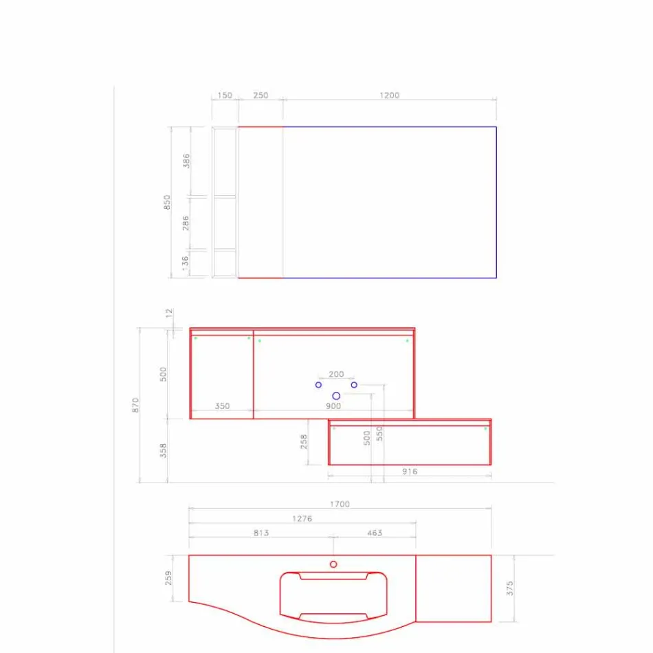 Composición suspendida y moderna para el baño, diseño Made in Italy - Callisi4 viadurini