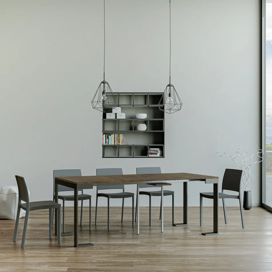Consola extensible hasta 300 cm con estructura antracita y madera Made in Italy - Fata viadurini