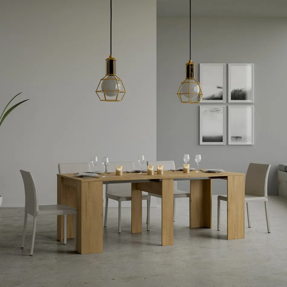 Consola extensible hasta 308 cm con soporte central Made in Italy - Oracle viadurini