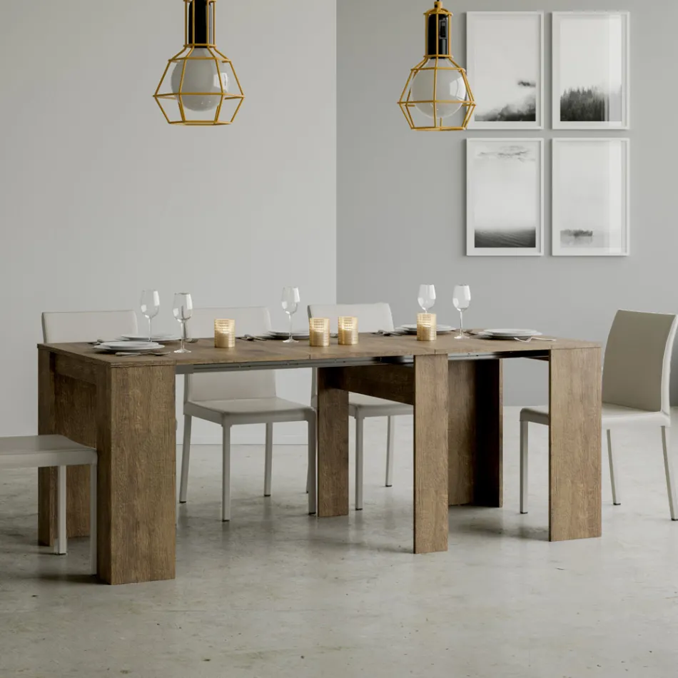 Consola extensible hasta 308 cm con soporte central Made in Italy - Oracle viadurini