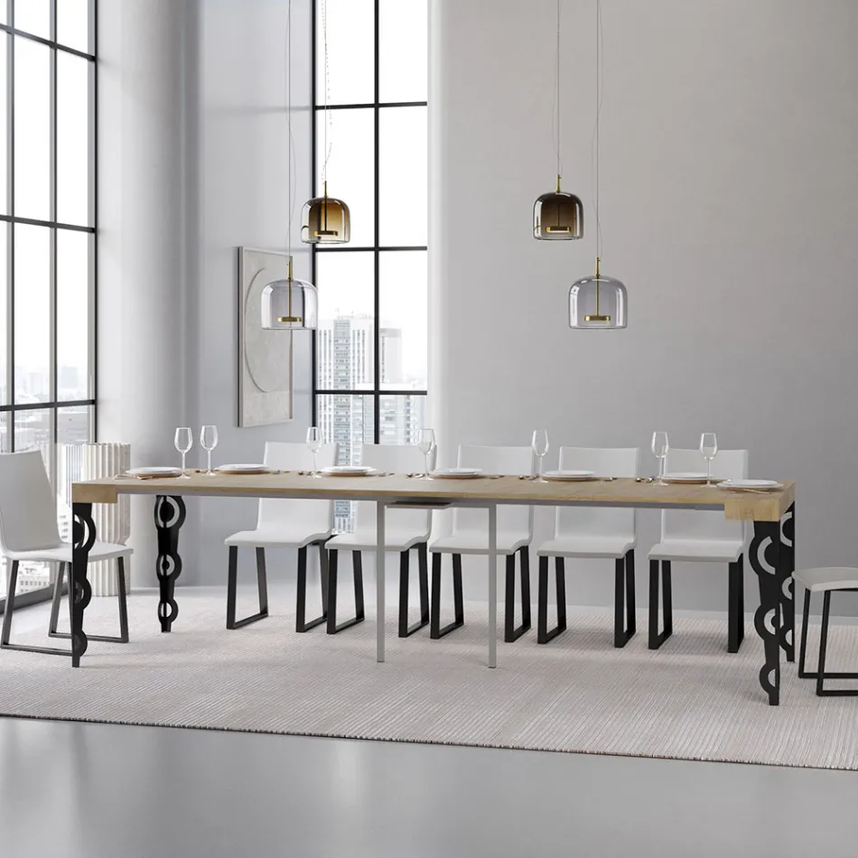 Consola extensible con patas de hierro modernas Made in Italy - Palazzo viadurini