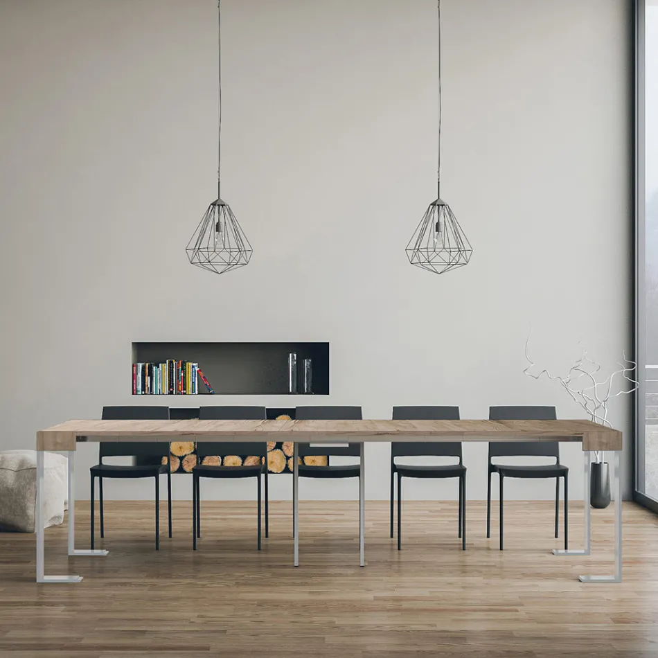 Consola extensible hasta 300 cm con estructura blanca Made in Italy - Tesoro viadurini