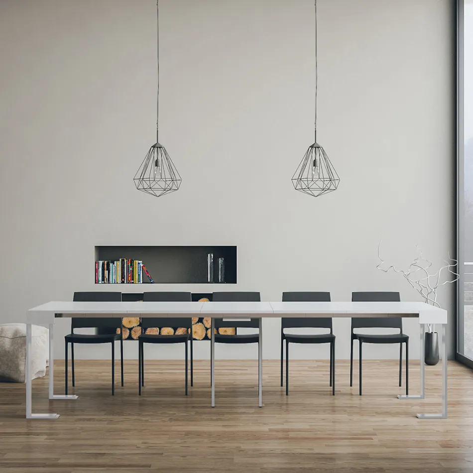 Consola extensible hasta 300 cm con estructura blanca Made in Italy - Tesoro viadurini