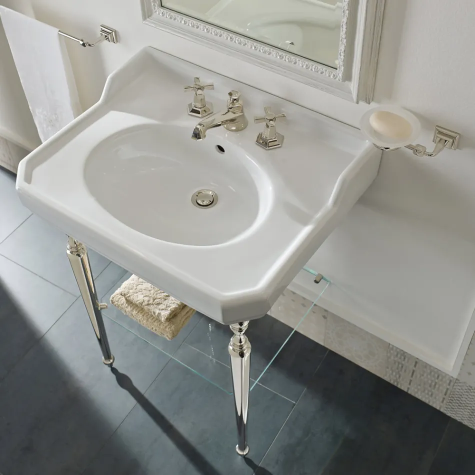 Consola de baño de cerámica de 65 cm con pies de metal Made in Italy Nausica viadurini