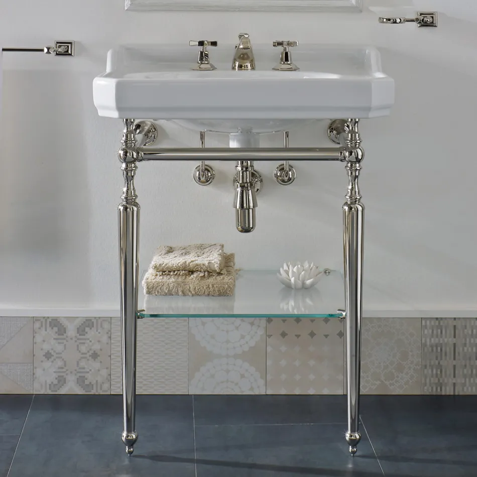 Consola de baño de cerámica de 65 cm con pies de metal Made in Italy Nausica viadurini