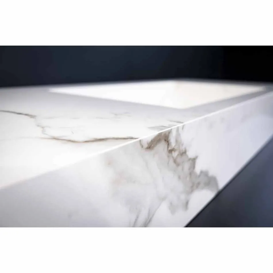 Consola de Baño Lavabo Integrado y Repisa Suspendida en Gres 4 Acabados - Rampina viadurini