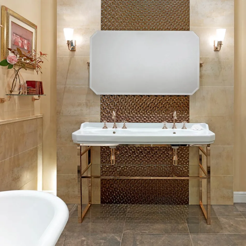 Consola de baño L 135 cm con doble cuenco en cerámica con pies - Nausica viadurini