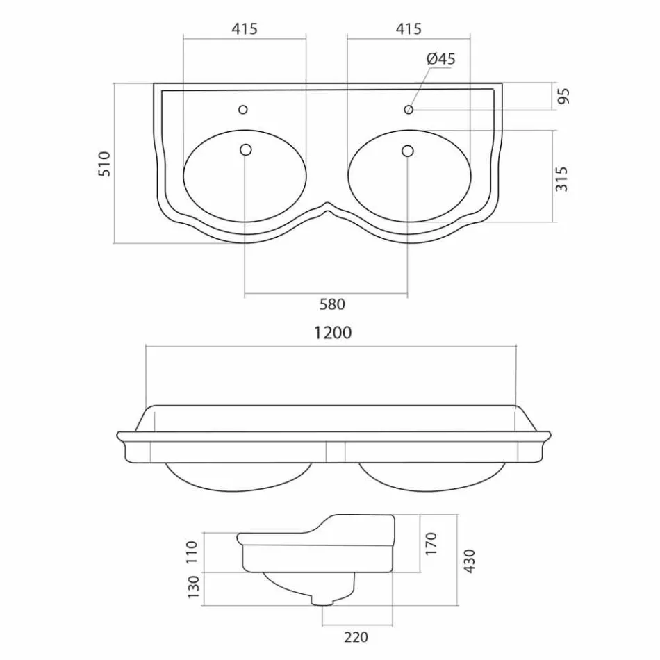 Consola de baño clásica de dos platos, hecha en Italia, Magda. viadurini