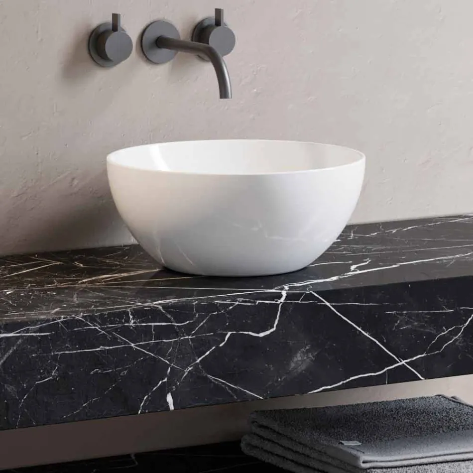 Consola de Baño con Lavabo y Repisa en Gres Porcelánico 4 Acabados - Ramina viadurini