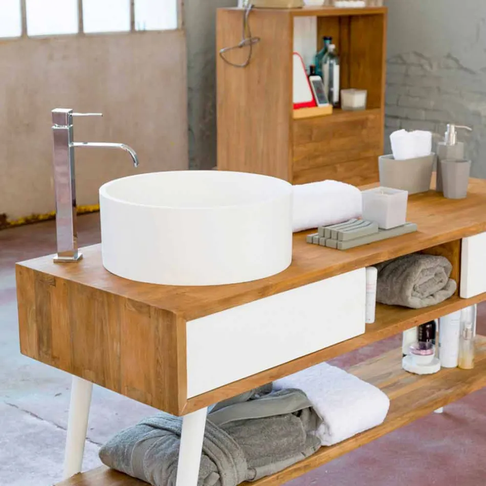 Consola de baño de teca de diseño moderno en teca natural Pistoia viadurini