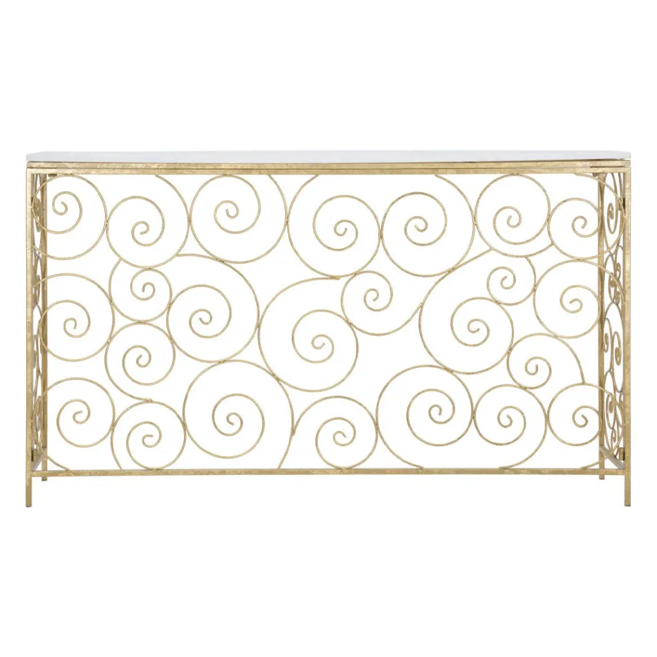 Consola de entrada en hierro con acabado dorado con tablero de mármol - Carlotta viadurini