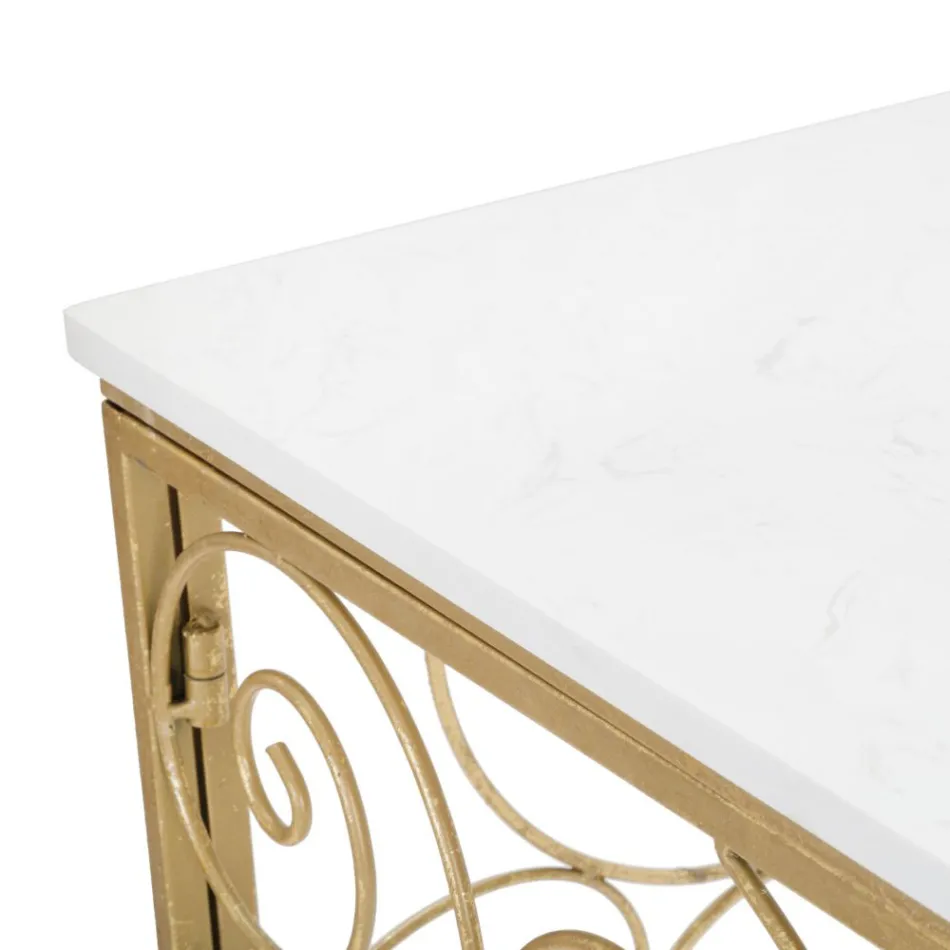 Consola de entrada en hierro con acabado dorado con tablero de mármol - Carlotta viadurini