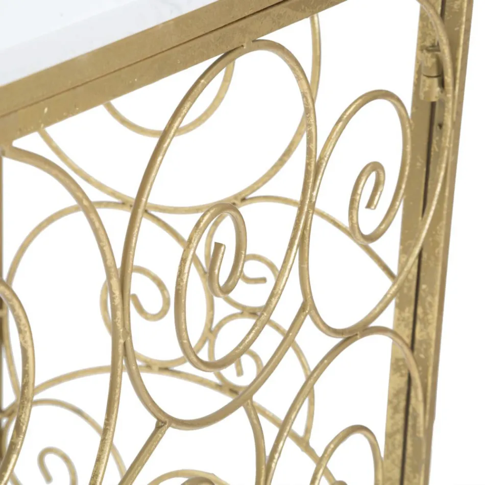 Consola de entrada en hierro con acabado dorado con tablero de mármol - Carlotta viadurini