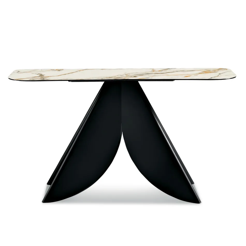 Consola metálica Cristina con tablero cerámico efecto mármol para el salón. viadurini