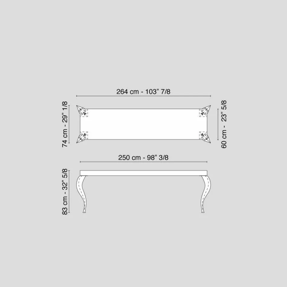 Diseño de la consola con cuatro patas en MDF y acero Luigi viadurini