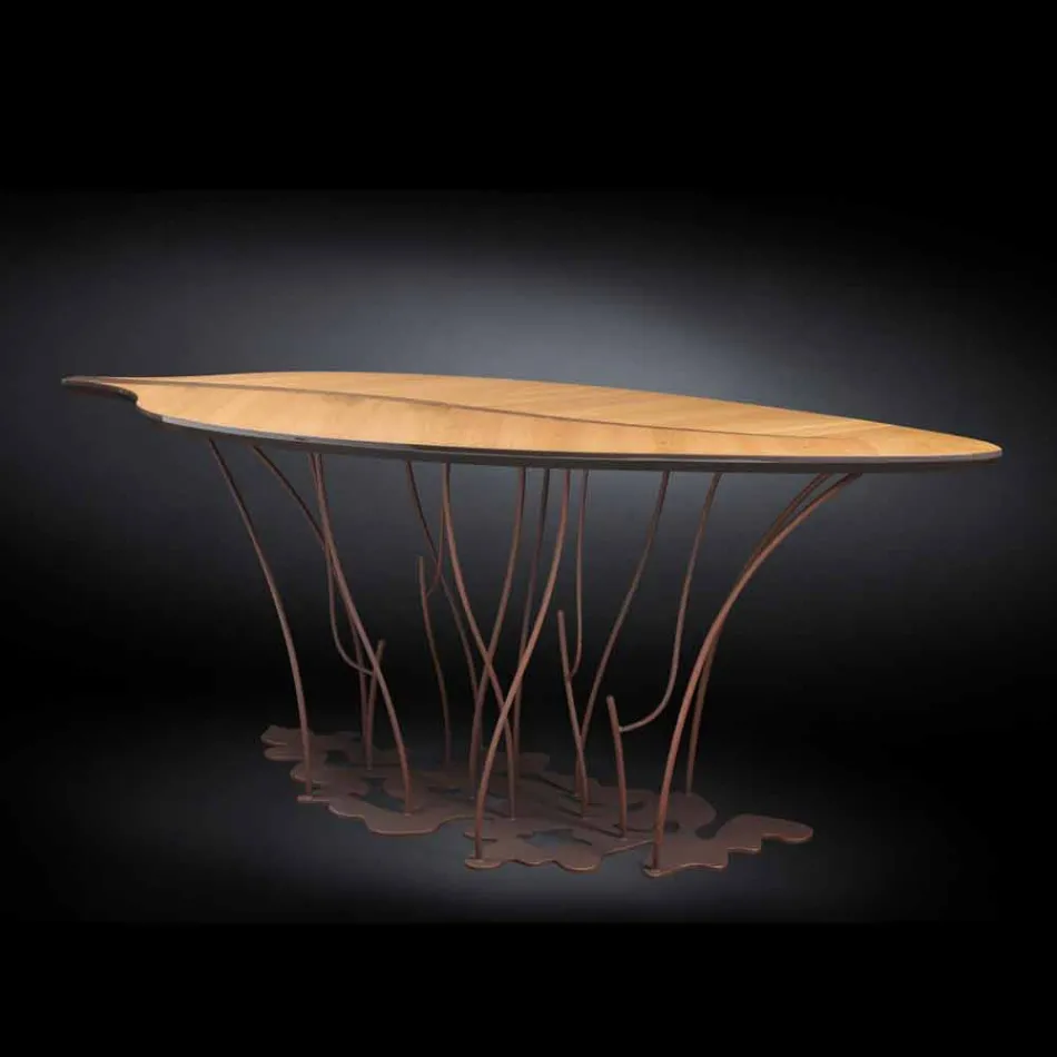 Consola de diseño y artesanía de madera de roble nogal Fenice viadurini