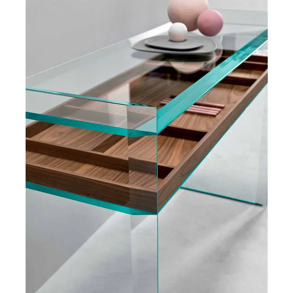 Consola de diseño en cristal extra claro con bandeja Made in Italy - Imperative viadurini