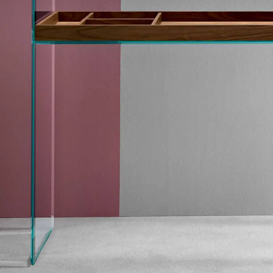 Consola de diseño en cristal extra claro con bandeja Made in Italy - Imperative viadurini