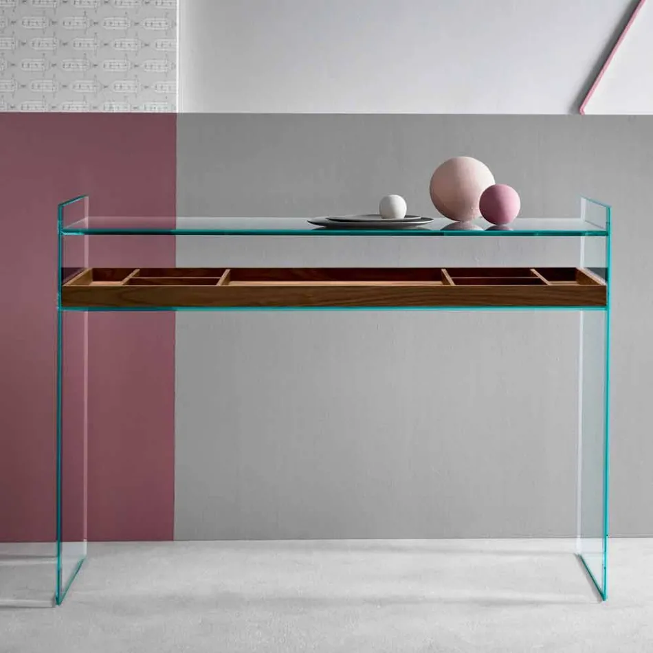 Consola de diseño en cristal extra claro con bandeja Made in Italy - Imperative viadurini