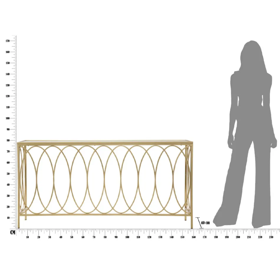 Consola de entrada fija en hierro dorado con tapa de cristal - Primula viadurini