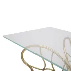 Consola de hierro con acabado dorado con tapa de vidrio transparente - Farella viadurini