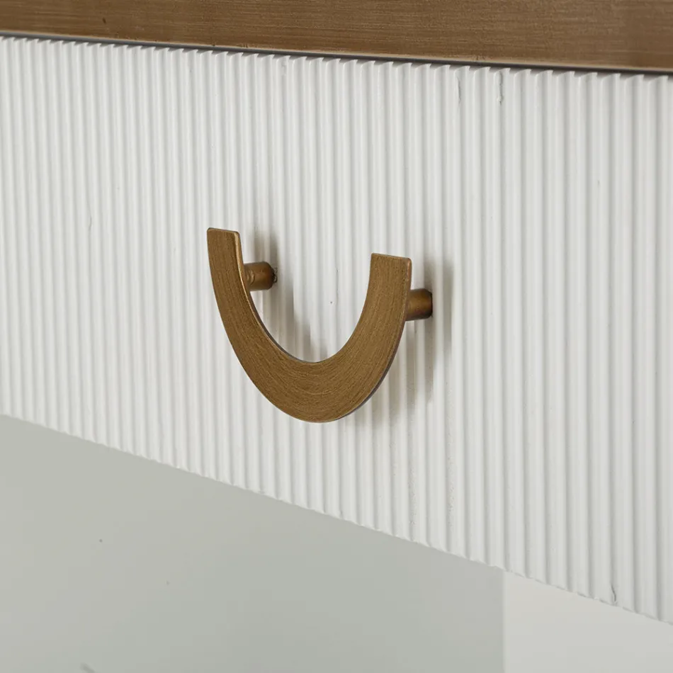 Consola de madera con tablero e inserciones de diseño redondeado y cajón - Rachel viadurini