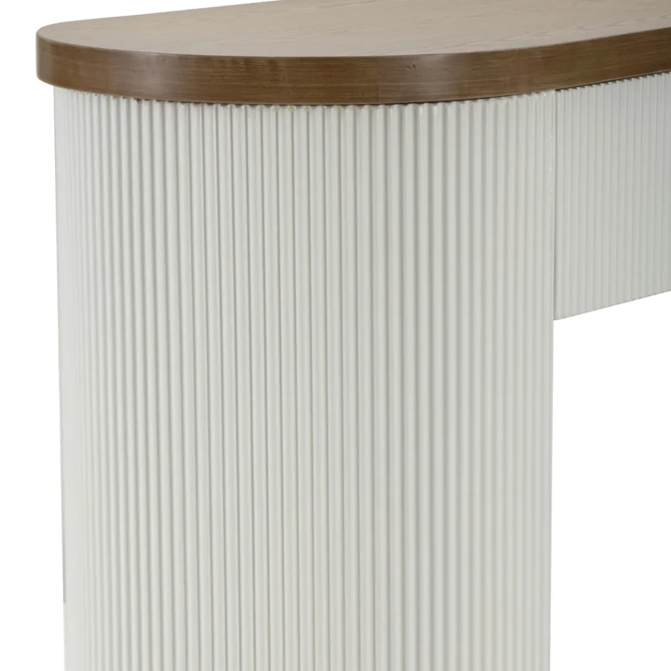 Consola de madera con tablero e inserciones de diseño redondeado y cajón - Rachel viadurini