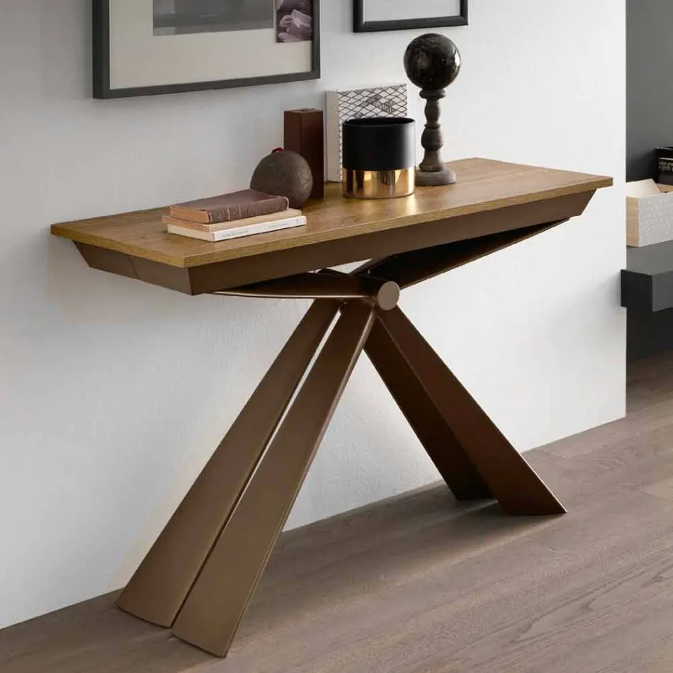 Consola en madera y metal extensible hasta 295 cm Made in Italy - Timedio viadurini
