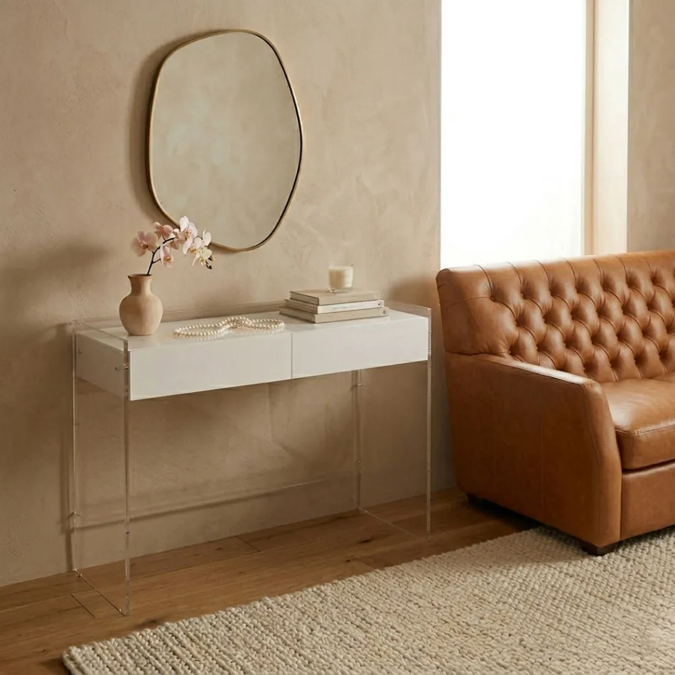 Mesa consola en tres acabados, fabricada en plexiglás, hecha en Italia - Fedra viadurini