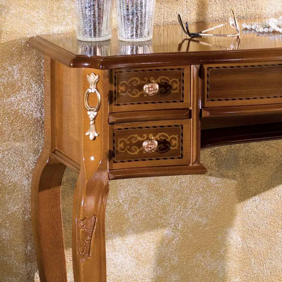 Consola de entrada clásica en madera con 5 cajones Made in Italy - Richard viadurini