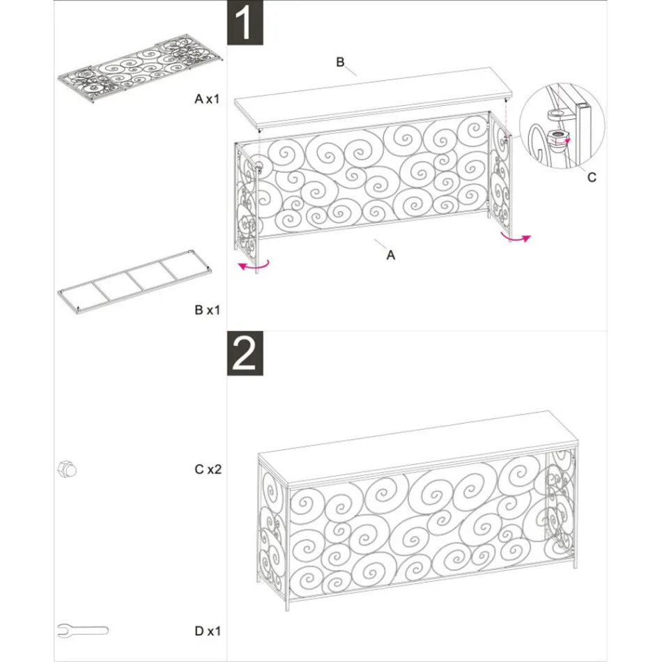 Consola de entrada dorada con estructura de hierro y tablero de mármol - Carlotta viadurini