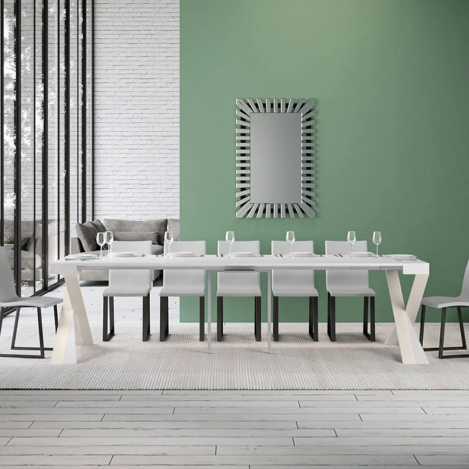 Consola moderna extensible a 300 cm con estructura blanca Made in Italy - Espejo viadurini