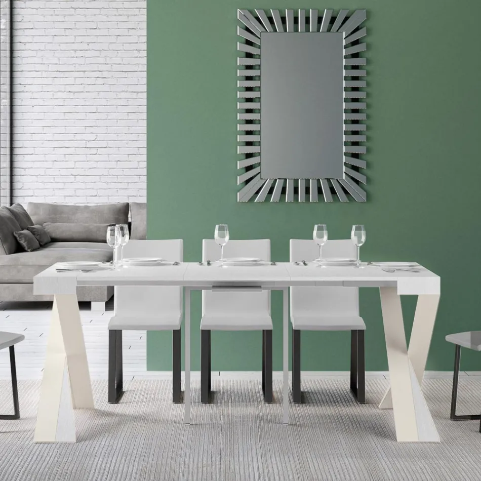 Consola moderna extensible a 300 cm con estructura blanca Made in Italy - Espejo viadurini