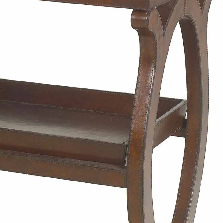 consola moderna con la bandeja de Walter en chaqueta de cuero marrón viadurini