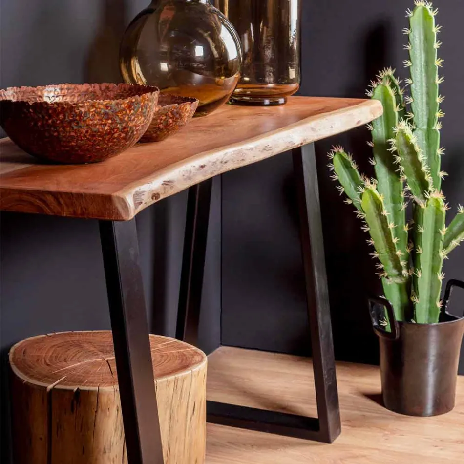 Consola moderna en madera de acacia y diseño de acero Homemotion - Teresanna viadurini