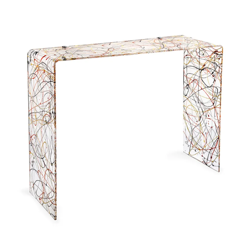 Mesa consola moderna en plexiglás transparente o multicolor, fabricada en Italia - Emy viadurini
