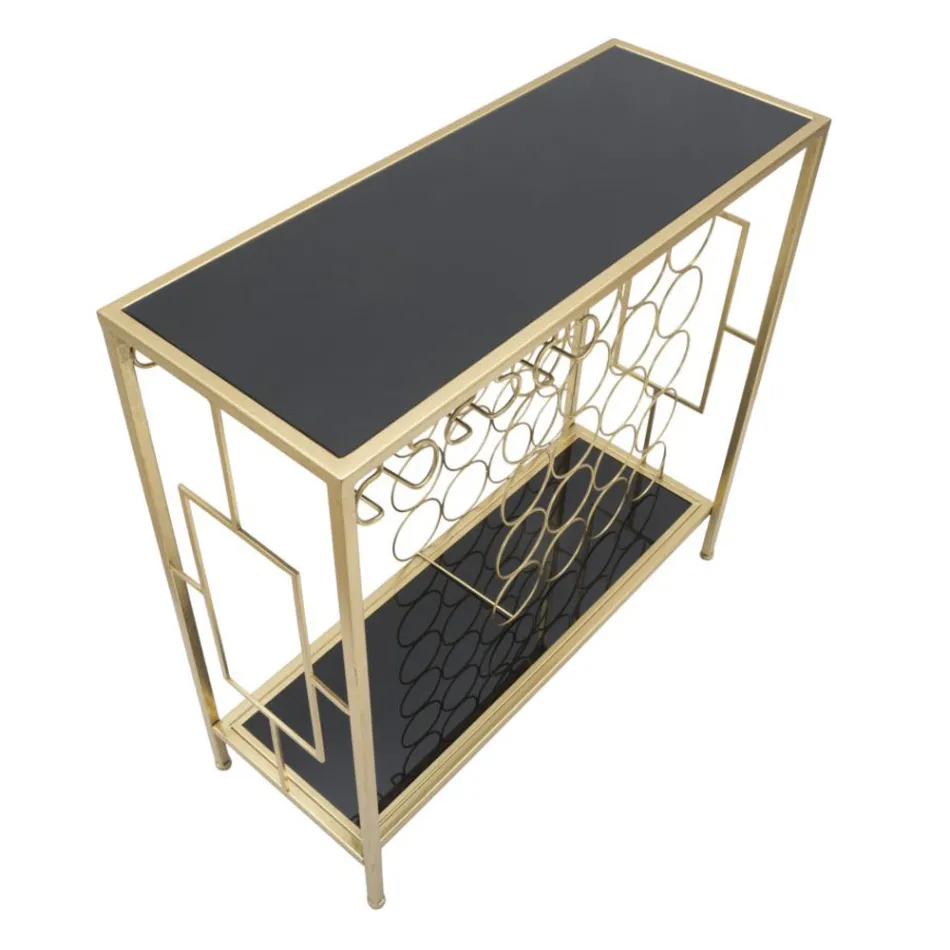 Consola Portabotellas de Vidrio con Estructura de Hierro Dorado - Vicio viadurini