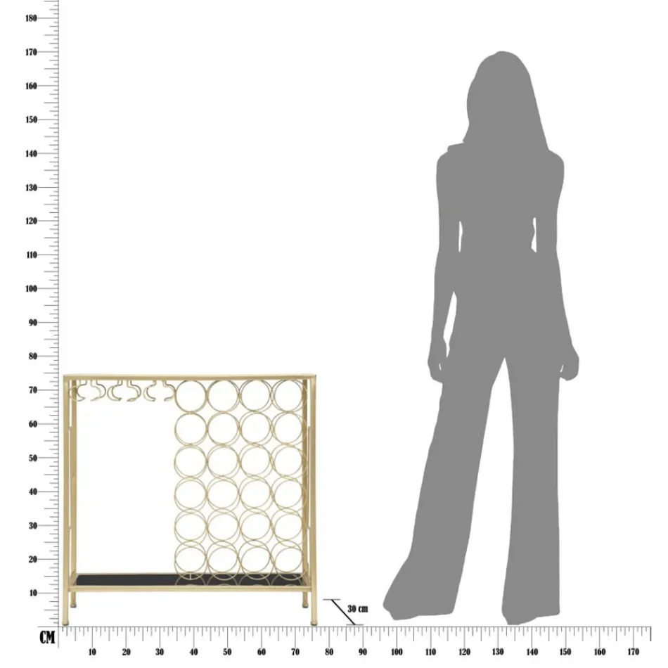 Consola Portabotellas de Vidrio con Estructura de Hierro Dorado - Vicio viadurini