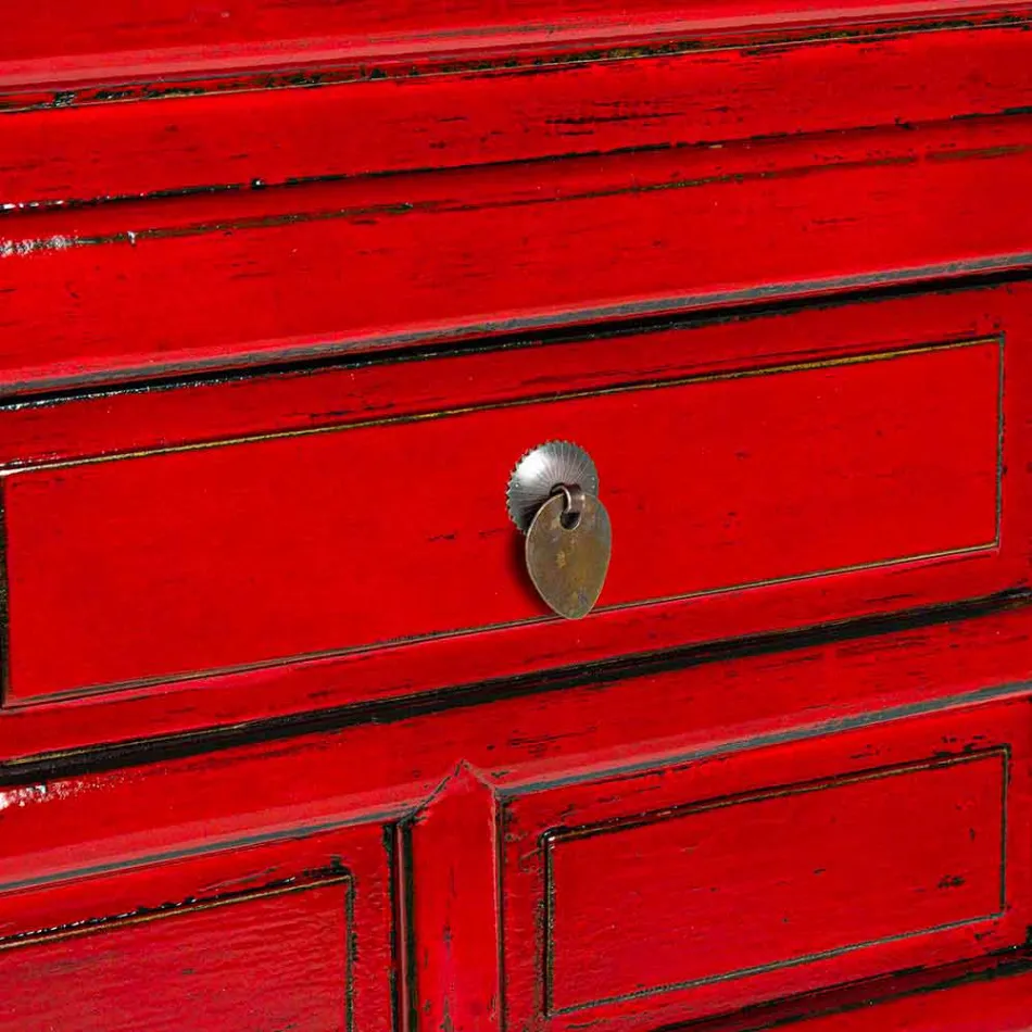 Consola Roja en Madera de Olmo con 3 Cajones Design Homemotion - Sonten viadurini