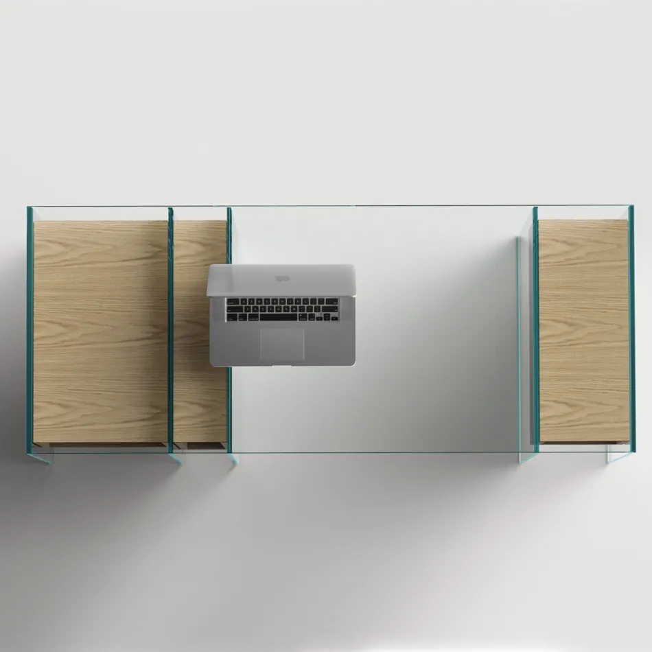 Escritorio consola en madera y vidrio extraclaro Made in Italy - Damiano viadurini