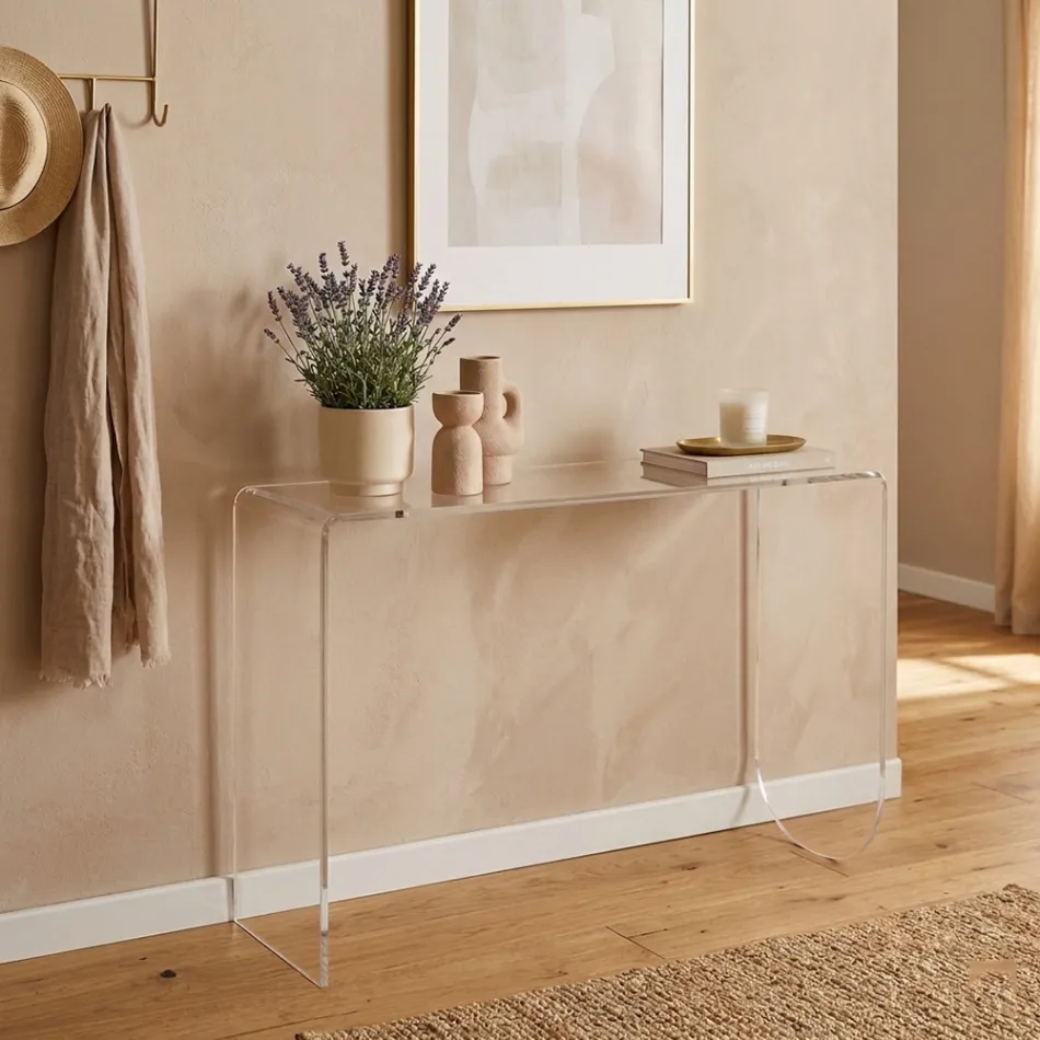 Consola Alarico de plexiglás transparente con diseño moderno, fabricada en Italia. viadurini