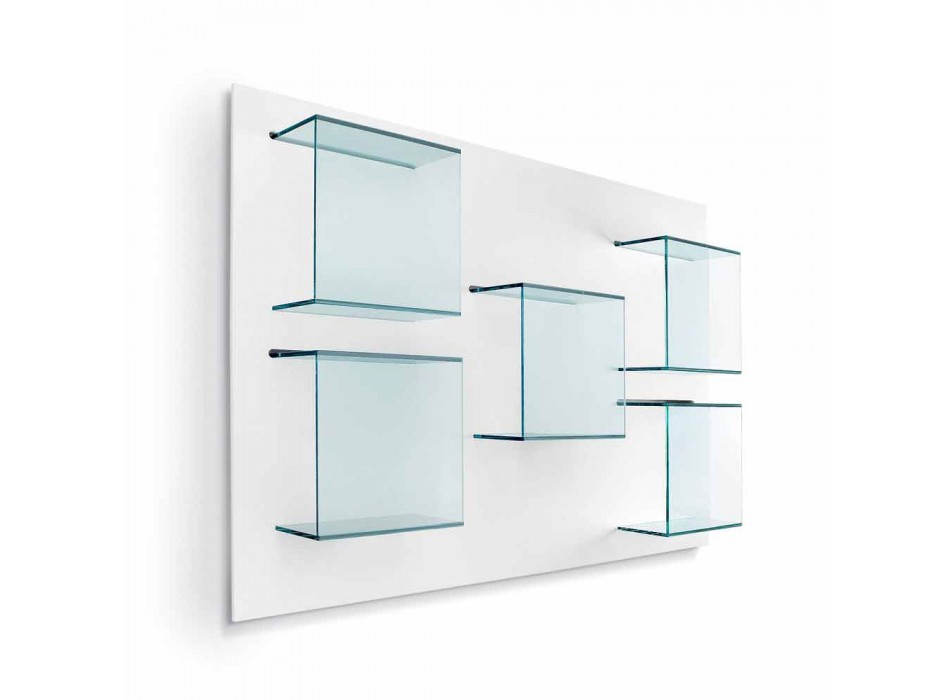 Panel de pared para contenedor en madera blanca y estantes de vidrio - Albahaca viadurini