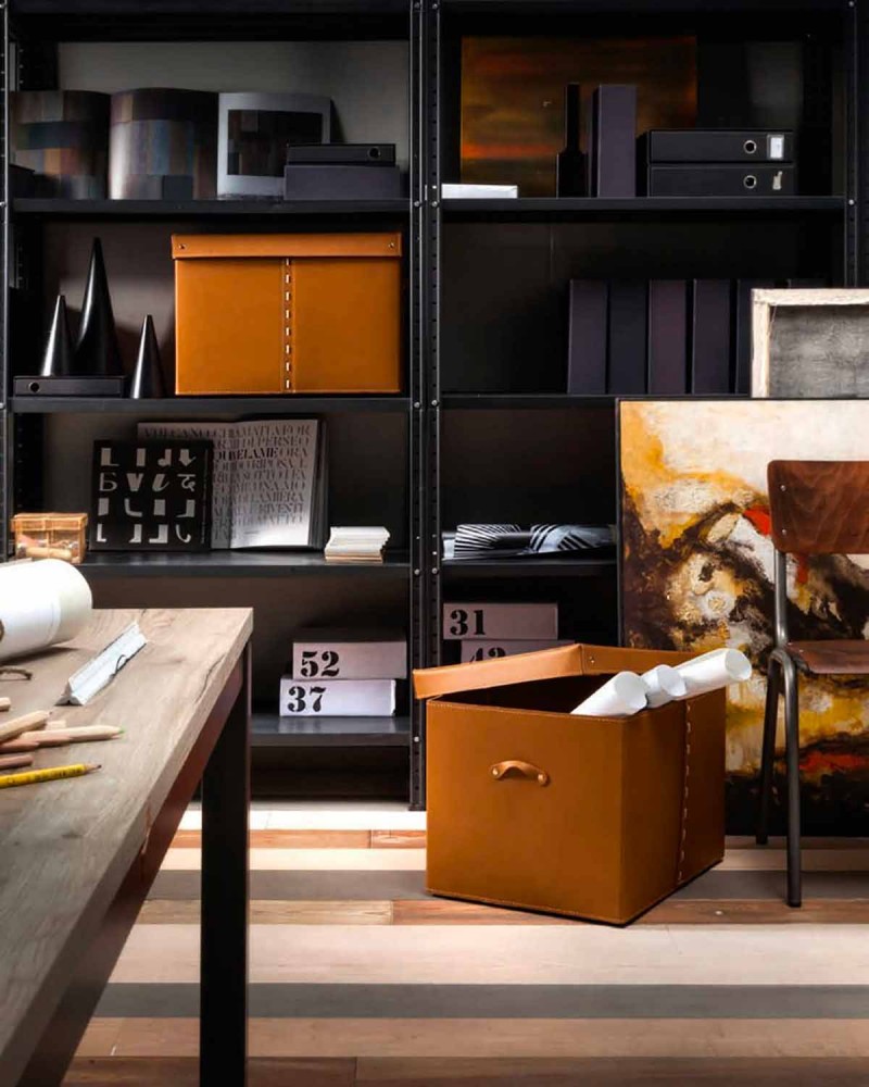 Caja de almacenamiento de cuero de diseño Made in Italy